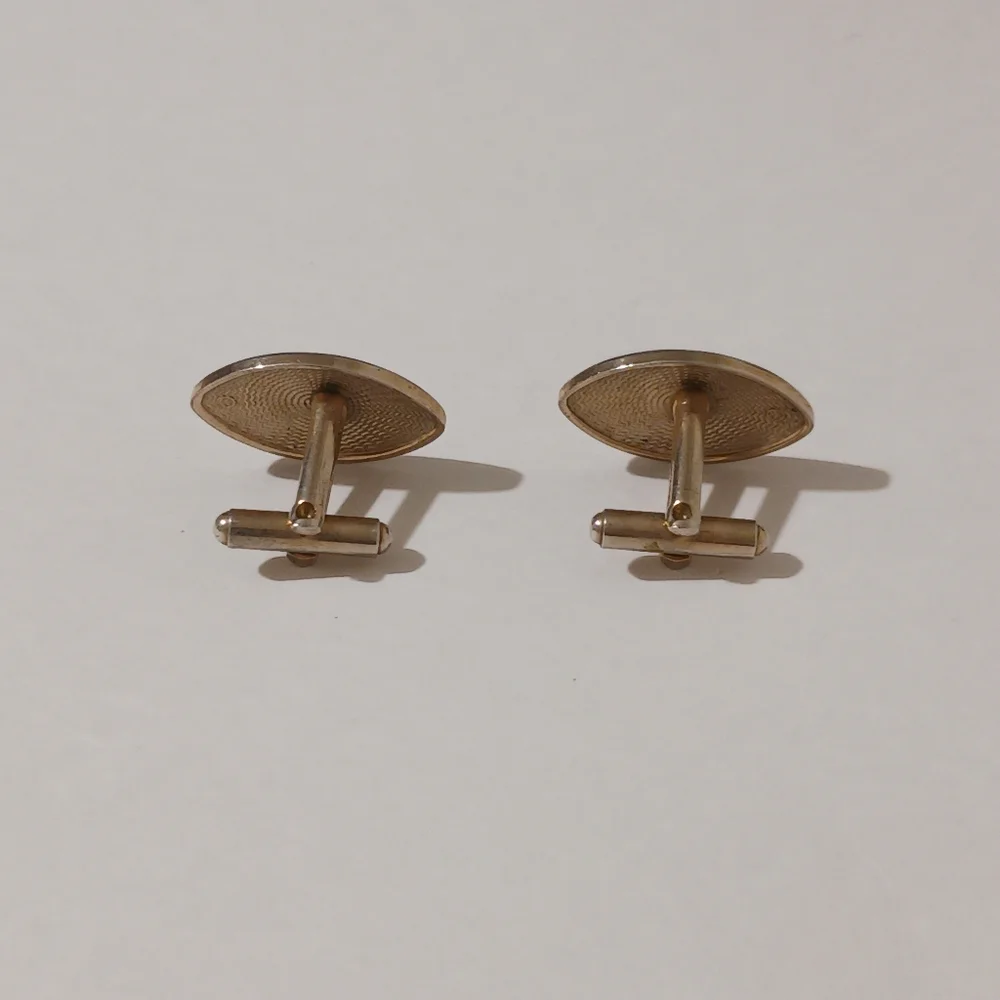 VTG Gold Tone Etched Navette Cufflinks, Atomic Space Age Modernist Diamond-Cut